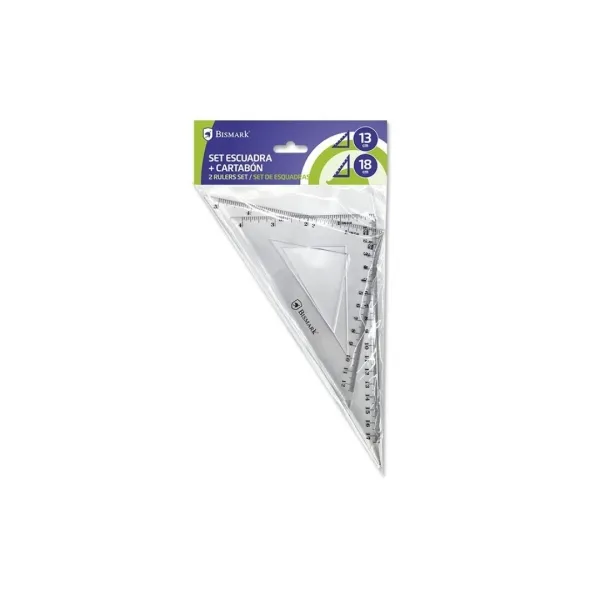 Bismark Pack De Escuadra 13Cm Y Cartabon 18Cm - Fabricados En Plastico - Ideal Para El Colegio - Transparentes