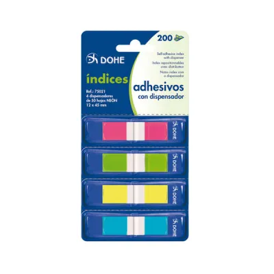 Dohe Pack de 4 Mini-Índices Adhesivos Reposicionables 50 Uds 12x45mm Colores Surtidos