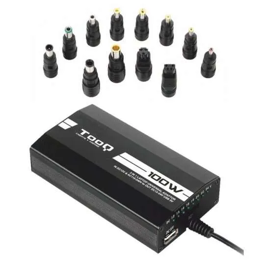 Tooq Cargador Universal Para Portatil 100W - Usb - 12 Adaptadores - Voltaje 12-24V - Indicador Led
