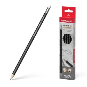 ErichKrause Jet Black 101 Lápiz de Grafito Hexagonal HB con Goma de Borrar