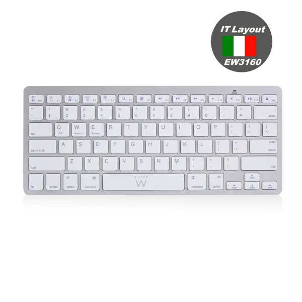 Ewent Teclado De Viaje - Modo Ahorro De Energia - Bluetooth 3.0 - Disposicion Italiana Qwerty It - Color Plata
