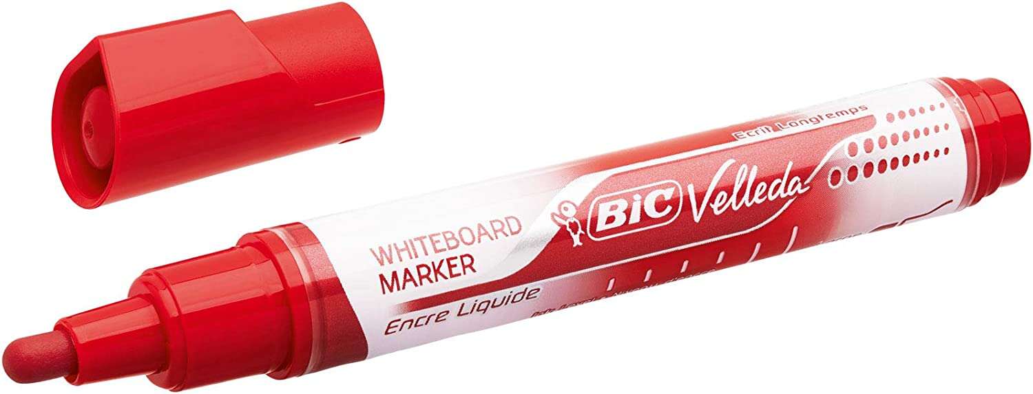 Bic Velleda Liquid Ink Marcador Para Pizarra - Punta Media - Trazo 2.3Mm - Tinta Liquida Con Base De Alcohol - Color Rojo