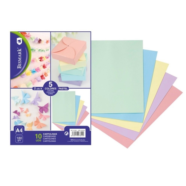Bismark Pack De 10 Cartulinas 180 G/M² - Tamaño A4 - Colores Pastel Surtidos