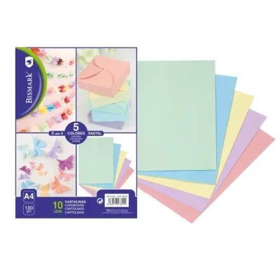 Bismark Pack De 10 Cartulinas 180 G/M² - Tamaño A4 - Colores Pastel Surtidos