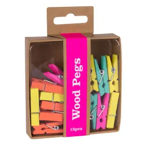 Apli Pinzas de Madera Fluorescentes - 15 Unidades en Caja Kraft con Eurohole