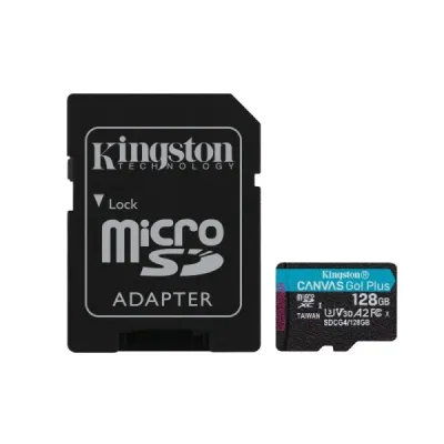 Kingston Tarjeta Micro SDXC 128GB UHS-I U3 V30 200MB/s Canvas Go Plus con Adaptador
