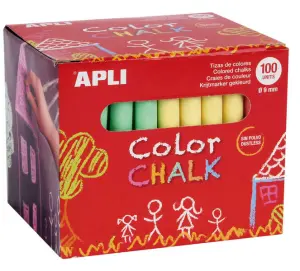 Apli Pack de 100 Tizas Redondas de Colores Surtidos Ø 9 x 80mm Sin Polvo