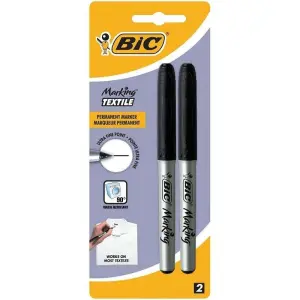 Bic Pack de 2 Rotuladores Permanentes para Ropa, Punta Ultrafina 0.9mm, Color Negro