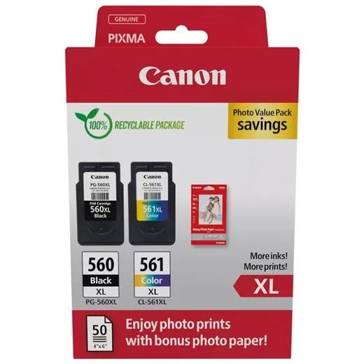 Canon PG560XL Negro + CL561XL Color Pack de 2 Cartuchos de Tinta Originales