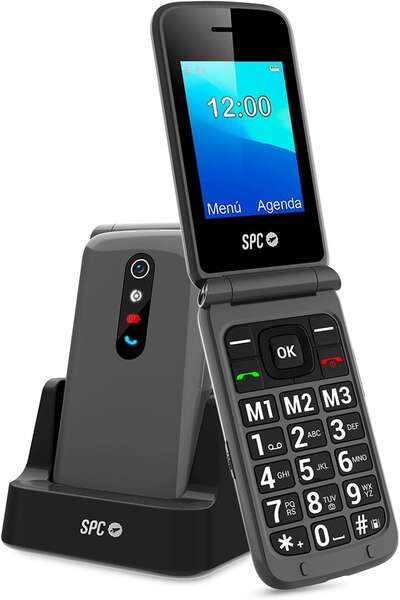 Spc Stella 2 Telefono Movil Boton Sos - De Tapa Para Personas Mayores - Boton De Emergencias - Botones Y Teclas Grandes - Ayuda Inteligente En Remoto - Acceso Directo A Tres Contactos - Base De Carga Y Conector Usb Tipo C - Color Titanio