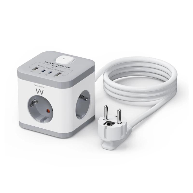 Ewent Ew3863 Regleta 3 Tomas Shucko+2Usb-A+2Usb-C
