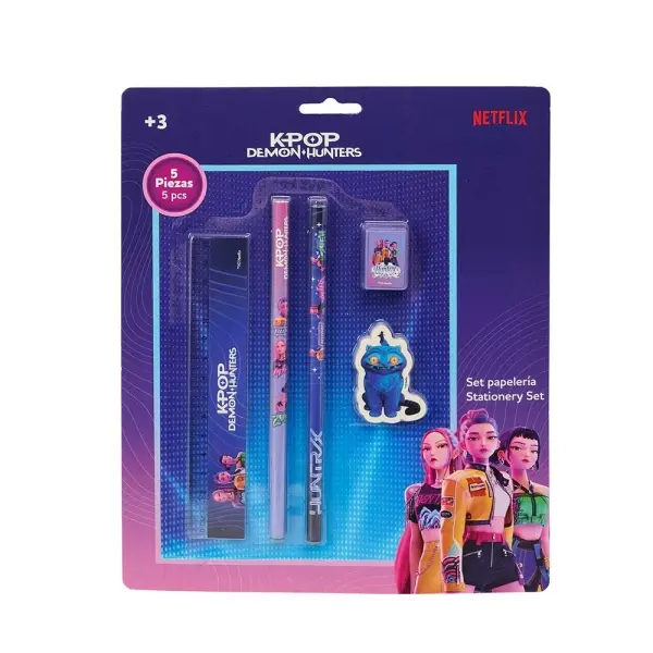 Safta K-Pop Demon Hunters Pack Escolar con 2 Lápices, Regla, Sacapuntas y Goma de Borrar