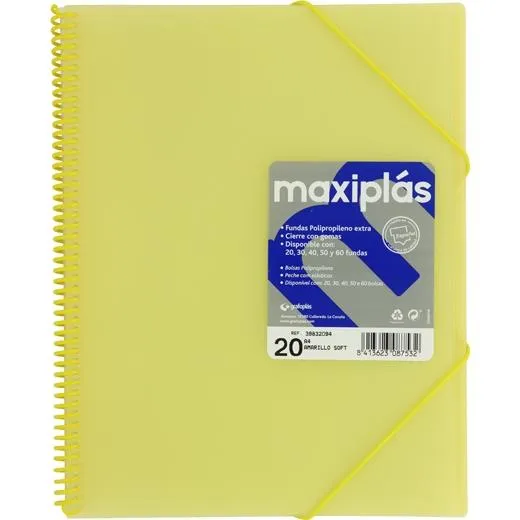 Grafoplás Carpeta Con Fundas Maxiplás Espiral A4 20 Fundas C/Sobre Pp Rígido Translúcido Amarillo Soft