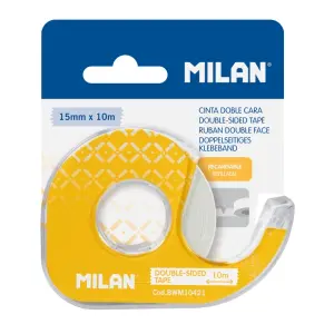 Milan Portarrollos con Cinta Adhesiva Doble Cara 15mm x 10m Color Amarillo