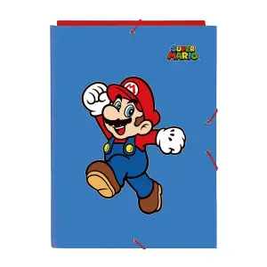 Safta Carpeta Super Mario World con 3 Solapas, Tapas Duras, Cierre con Gomas, 260x25x335mm, Azul Oscuro