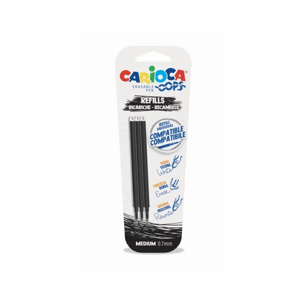 Carioca Recambio Bolígrafo Oops Borrable Negro - Blister de 3 Unidades