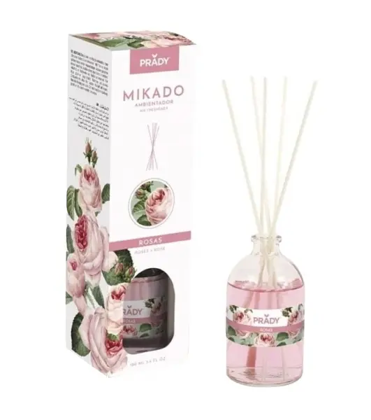 Prady Ambientador Mikado Rosas - Frasco De Cristal 100 Ml Y Varitas Difusoras