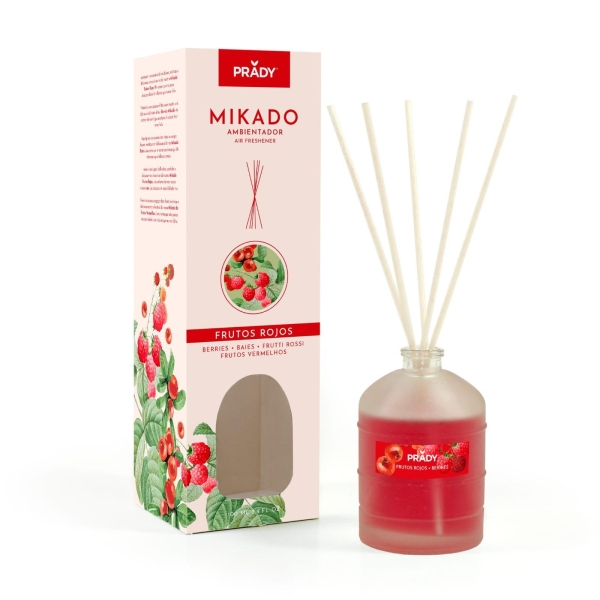 Prady Ambientador Mikado Frutos Rojos - Frasco De Cristal 100 Ml Y Varitas Difusoras