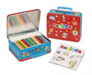 Carioca Caja Metálica con 100 Rotuladores Punta Fina y Tinta Superlavable