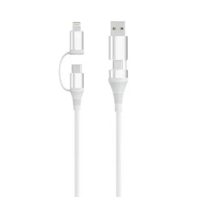 Ewent EC1076 Cable USB-C 4 en 1 60W 2 Metros USB-C USB-A Lightning Blanco