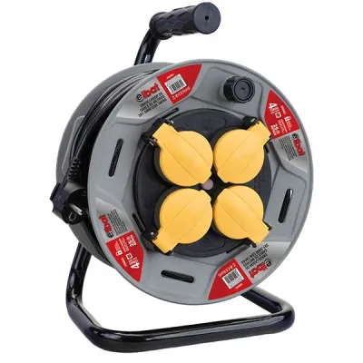Elbat Enrollador Alargador 4 Shukos 25m con Protección Térmica 1100W/3200W