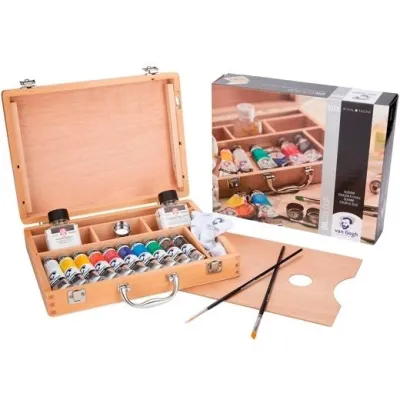 Talens Van Gogh Set Básico Caja de Madera 10 Tubos 40ml Pinturas al Óleo y Accesorios