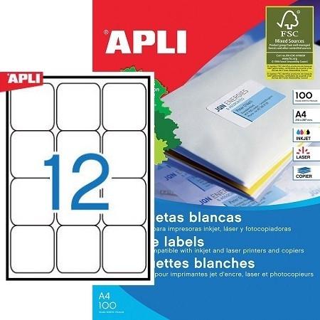 Apli Etiquetas Adhesivas 63,5X72Mm Inkjet/Láser C/Romos 12 X 100H Blanco