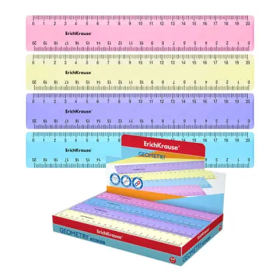 ErichKrause Regla de Plástico 20cm Doble Cara Colores Pastel Rosa Azul Violeta Amarillo