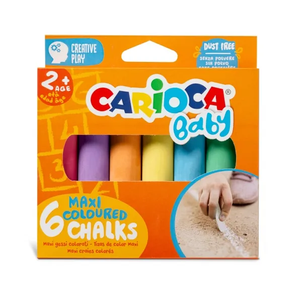 Carioca Tizas Maxi Multicolor Pack de 6 - Sin Polvo, Lavables y Fáciles de Borrar