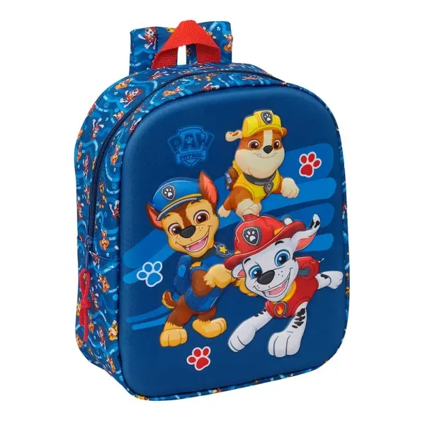Safta Mochila Guardería 3D Paw Patrol 6L con Cremallera y Asa de Mano 22x27x10cm Azul Oscuro