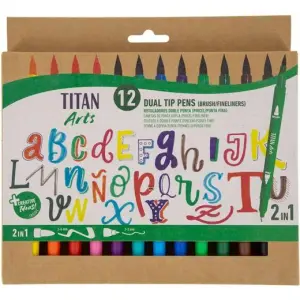 Titan Arts Rotuladores Doble Punta Fina/Pincel Colores Surtidos Estuche 12 Ud