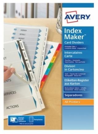 Avery Índices Separadores 12 Pestañas Personalizadas Index Maker Sin Agujeros 222X297Mm Blanco