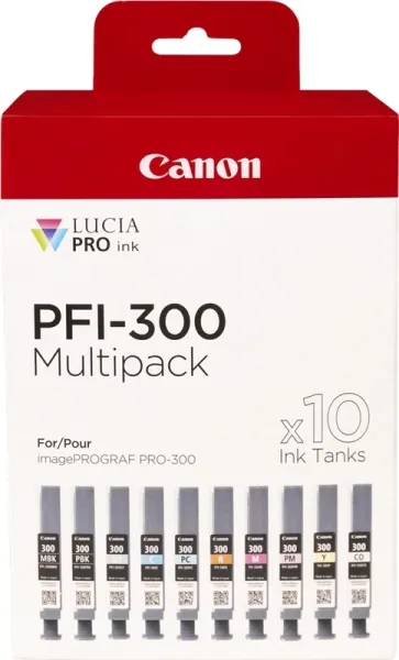 Canon PFI300 Pack de 10 Cartuchos de Tinta Originales para Impresoras