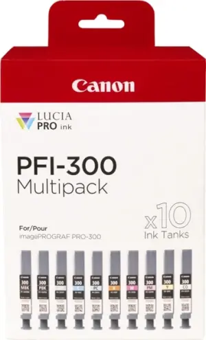 Canon PFI300 Pack de 10 Cartuchos de Tinta Originales para Impresoras