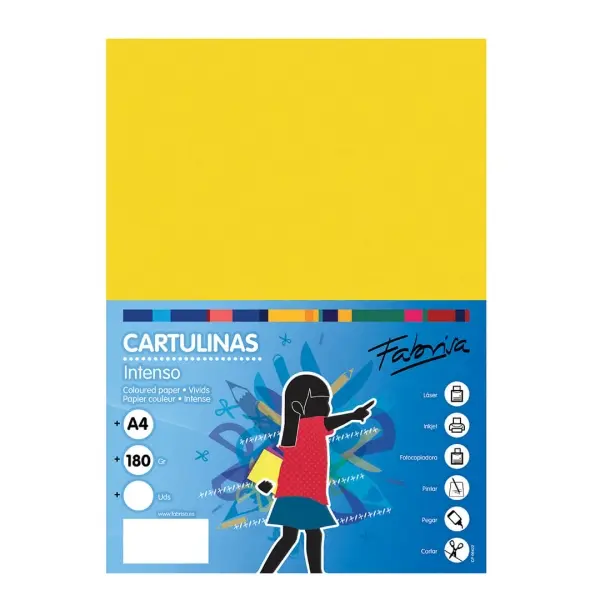Fabrisa Pack de 50 Cartulinas A4 180 g/m² Color Amarillo Fuerte