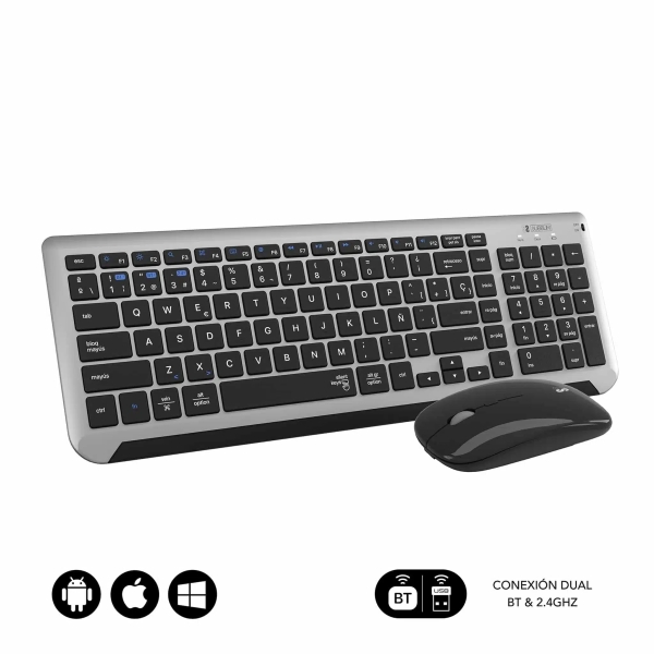Subblim Combo Dual Prestige - Teclado Y Raton Inalambricos - Bluetooth Y 2.4G - Funcionamiento Silencioso - Color Gris Negro