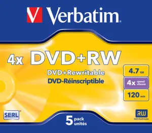 Verbatim DVD+RW 4.7GB 4X 5 Pack Jewel Case Superficie Mate Plata