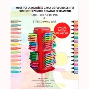 Stabilo Expositor Rotativo Permanente Marcadores Fluorescentes 120 Ud BOSS Original + 160 Ud SWING Cool