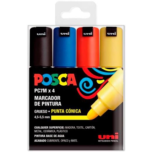 Posca Marcador Pc-7M/4C No Permanente Punta Biselada 4.5-5.5Mm Colores Surtidos Basic -Estuche 4U-
