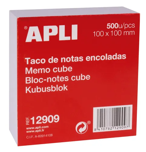Apli Taco De Notas Encoladas 500H 100X100MM Blanco