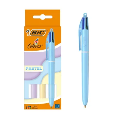 Bic 4 Colours Pastel Pack de 3 Bolígrafos Retráctiles Punta Media 1.0mm