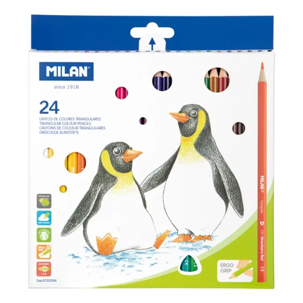 Milan Pack de 24 Lápices de Colores Triangulares Surtidos
