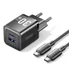 Vention Cargador de Pared GaN USB-C 30W con Cable USB-C 1m Negro