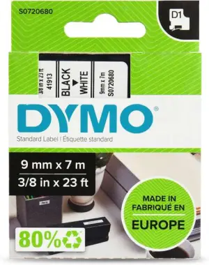 Dymo D1 40913 Cinta de Etiquetas Original 9mm x 7m - Texto Negro sobre Fondo Blanco