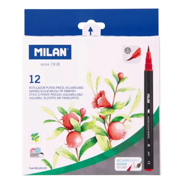 Milan Pack de 12 Rotuladores Acuarelables Punta de Pincel 0.5 a 6mm Colores Surtidos