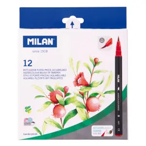 Milan Pack de 12 Rotuladores Acuarelables Punta de Pincel 0.5 a 6mm Colores Surtidos