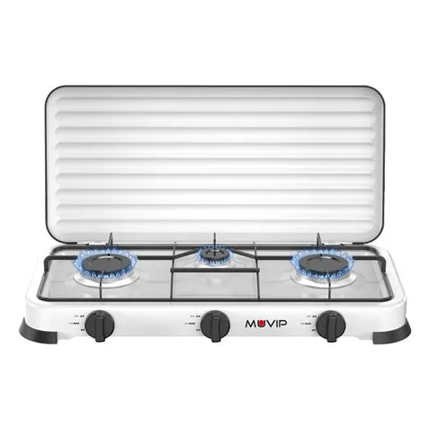 Muvip Vulcano Cocina de Gas 3 Fuegos con Tapa Protectora y Superficie Esmaltada 57.7x27.8x5.3cm Color Blanco