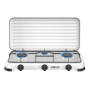 Muvip Vulcano Cocina de Gas 3 Fuegos con Tapa Protectora y Superficie Esmaltada 57.7x27.8x5.3cm Color Blanco