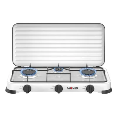 Muvip Vulcano Cocina de Gas 3 Fuegos con Tapa Protectora y Superficie Esmaltada 57.7x27.8x5.3cm Color Blanco