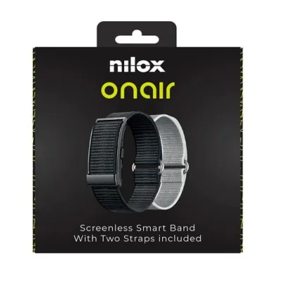 Nilox Pulsera Inteligente Bluetooth Sin Pantalla, Incluye Pulseras Negro y Plata